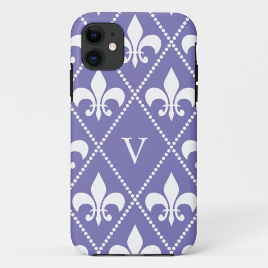 鮮やかな紫色の(紋章の)フラ・ダ・リ(モノグラム付き) Case-Mate iPhoneケース (裏面)