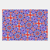 鮮やかな紫、青、赤、白のパターン ラッピングペーパーシート (正面)