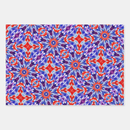 鮮やかな紫、青、赤、白のパターン ラッピングペーパーシート