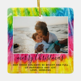 鮮やかな絞り染めメリークリスマススクリプトファミリー写真 セラミックオーナメント