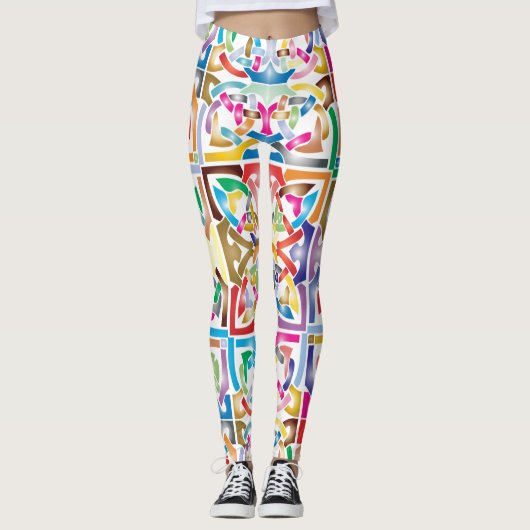 鮮やかな絡み合わせたケルト結び目模様のデザイン レギンス (正面)