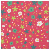 鮮やかな緑と赤かわいいディティの花柄 ファブリック (クローズアップ)