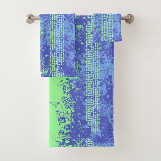 鮮やかな緑と青いサーフスタイルスプレーとドット バスタオルセット (インサイチュ)