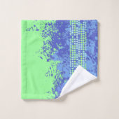 鮮やかな緑と青いサーフスタイルスプレーとドット バスタオルセット (ウォッシュタオル)