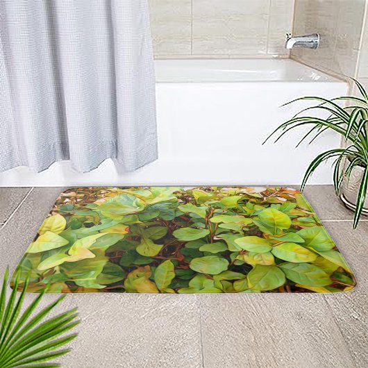 鮮やかな緑と黄色の植物のペイント バスマット