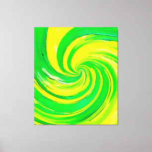 鮮やかな緑と黄色の渦巻きアート キャンバスプリント