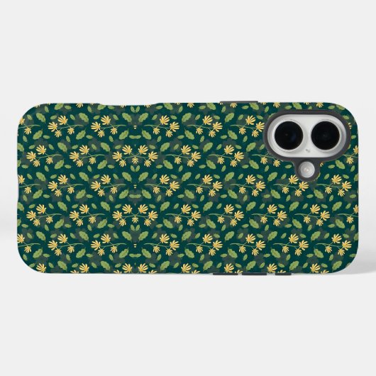 鮮やかな緑のパターンと黄色の花と葉 Case-Mate iPhoneケース (裏面 (横))
