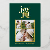 鮮やかな緑のモダンで楽しい3枚の写真のホリデー フォイルカード 箔シーズンカード (正面)