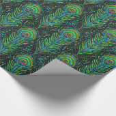 鮮やかな緑の孔雀はギフト用包装紙に羽をつけます ラッピングペーパー (角)