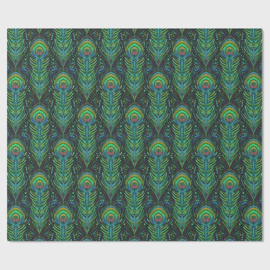 鮮やかな緑の孔雀はギフト用包装紙に羽をつけます ラッピングペーパー (フラット)