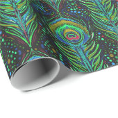 鮮やかな緑の孔雀はギフト用包装紙に羽をつけます ラッピングペーパー (ロールコーナー)