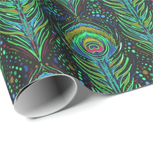 鮮やかな緑の孔雀はギフト用包装紙に羽をつけます ラッピングペーパー (ロールコーナー)