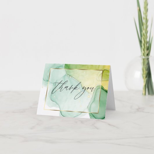 鮮やかな緑の抽象的なアルコールインクの「ありがとう」カード サンキューカード (正面)