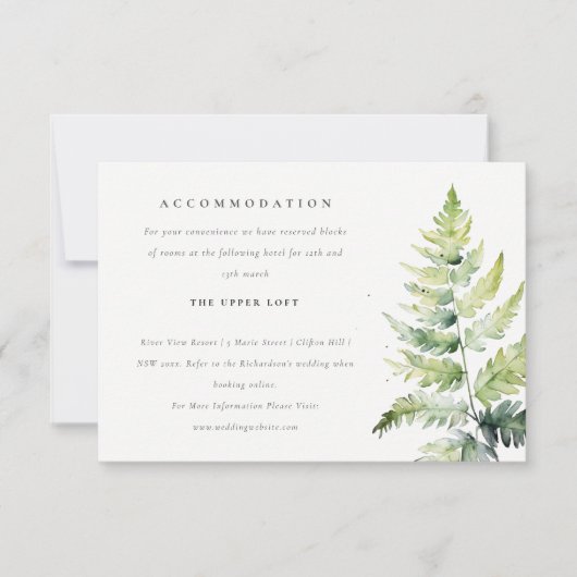 鮮やかな緑の水彩のワイルドシダーの宿泊施設 招待状 (正面)