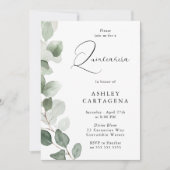鮮やかな緑の葉 豪華なキンセアニエラ 15歳 招待状 (正面)