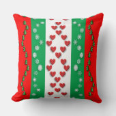 鮮やかな緑の赤いクリスマスツリーススノーフレーク クッション (正面)