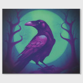 鮮やかな緑の青い背景に渡る烏のスケッチ ラッピングペーパー (フラット)