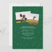 鮮やかな緑色のシンプルなスポーツフォントの卒業写真 招待状 (裏面)