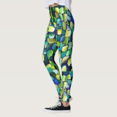 鮮やかな緑青の幾何学モザイク抽象芸術 レギンス (左)