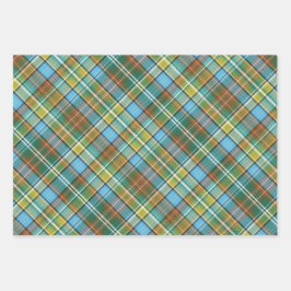 鮮やかな緑、黄色、焦げたオレンジと青の格子縞 ラッピングペーパーシート