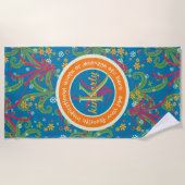 鮮やかな群葉の夏の緑の草木の植物のモノグラム ビーチタオル (正面)