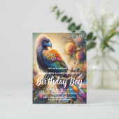 鮮やかな羽毛のコンサルが木の枝に腰かけている ポストカード (スタンド正面)