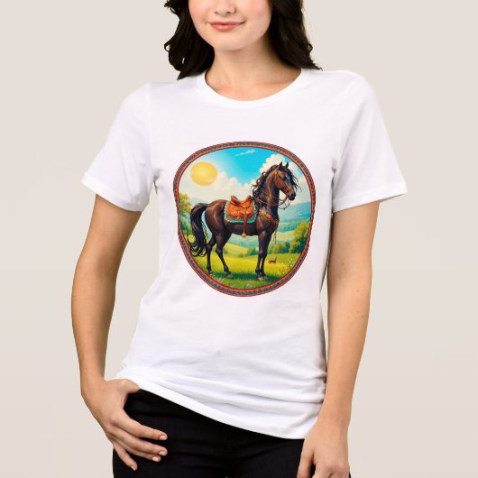 鮮やかな背景の馬 トライブレンドTシャツ (正面)