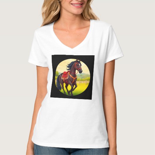 鮮やかな背景の馬 Tシャツ (正面)