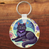 鮮やかな背景の黒猫 キーホルダー (裏面)