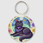 鮮やかな背景の黒猫 キーホルダー (裏面)