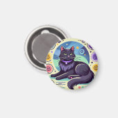 鮮やかな背景の黒猫 マグネット (正面/裏面)