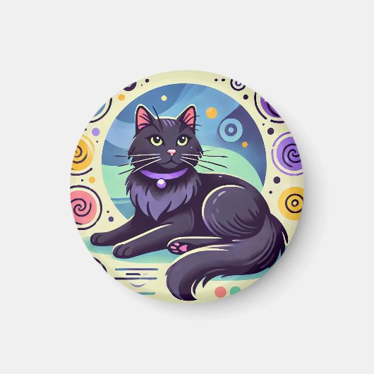 鮮やかな背景の黒猫 マグネット (正面)
