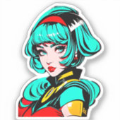 鮮やかな色とレトロ漫画 – アーポップ・アートのトマンガガール シール (正面)