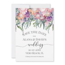 鮮やかな色のエキゾチックなプロテアの花が日付を保存