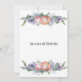 鮮やかな色のエキゾチックなプロテアの花が日付を保存 案内状 (裏面)