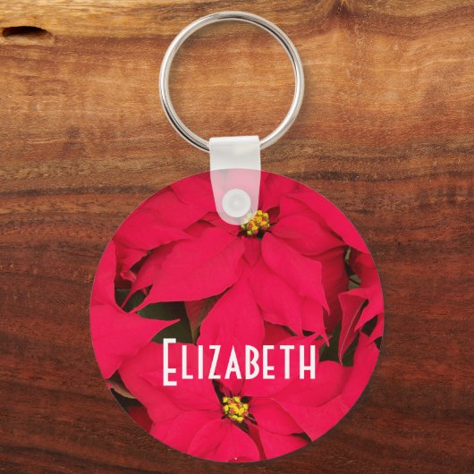 鮮やかな色のクリスマスポイントをパーソナライズ キーホルダー (正面)