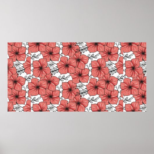 鮮やかな色のスケッチフラワープリント ポスター (正面)