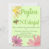 鮮やかな色のデイジー 1歳の誕生日 招待状 (正面)