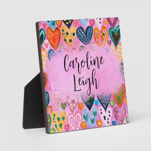 鮮やかな色のハートのオーダーメイドのベビー・ルーム フォトプラーク (正面)