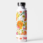 鮮やかな色のポピー花柄カスタマイズ ウォーターボトル (左面)