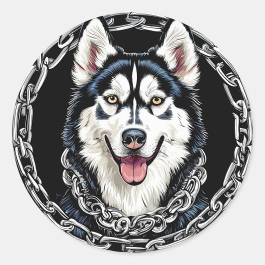 鮮やかな色のマジェスティック・ハスキー犬 ラウンドシール (正面)