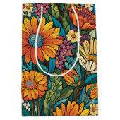 鮮やかな色のモザイクの花 ミディアムペーパーバッグ (正面)