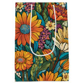 鮮やかな色のモザイクの花 ミディアムペーパーバッグ (裏面)