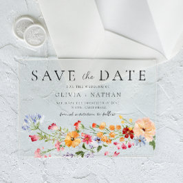 鮮やかな色のワイルドフラワーの結婚式 Save The Date アクリル招待状