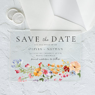 鮮やかな色のワイルドフラワーの結婚式 Save The Date アクリル招待状