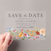 鮮やかな色のワイルドフラワーの結婚式 Save The Date アクリル招待状 (インサイチュ (ポータブル))