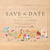 鮮やかな色のワイルドフラワーの結婚式 Save The Date アクリル招待状 (正面)