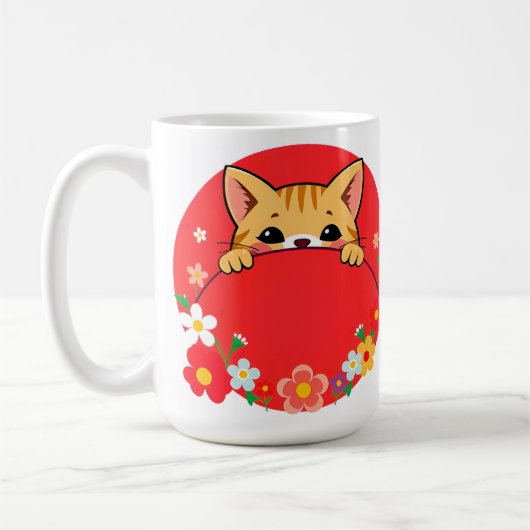 鮮やかな色の可愛いキャラクター猫 コーヒーマグカップ (左)