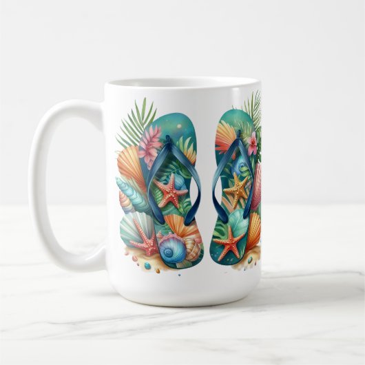 鮮やかな色の夏のビーチサンダル(シーシェル付き) コーヒーマグカップ (左)
