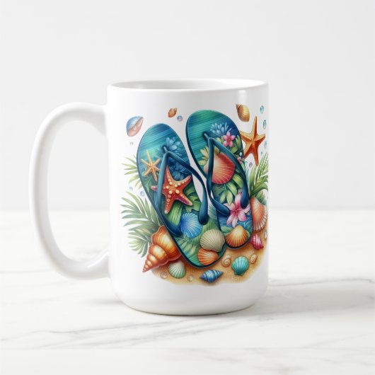鮮やかな色の夏のビーチサンダル(シーシェル付き) コーヒーマグカップ (左)